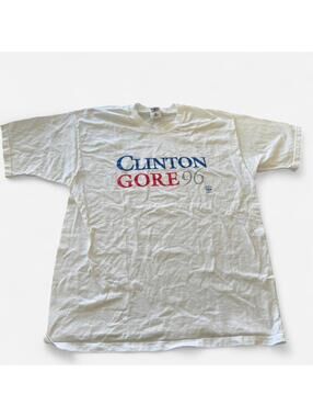 Clinton Gore ‘96 Vintage Political Graphic Tee, Large, 21” ptp